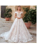 Beaded Ivory Lace Crystal Waist Wedding Dress